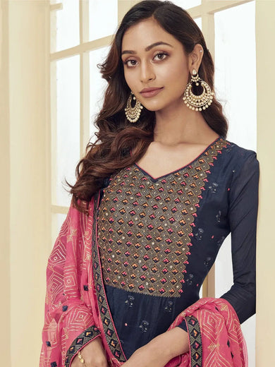 Spectacular Blue Thread Work Georgette Event Wear Pant Suit